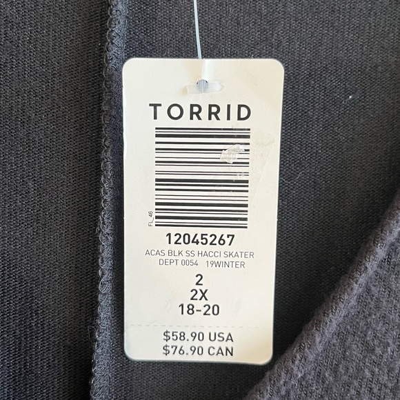 Torrid Dress Black V Neck Short Sleeves Hacci Skater Dress Sz 2X (2) NWT - Picture 6 of 11